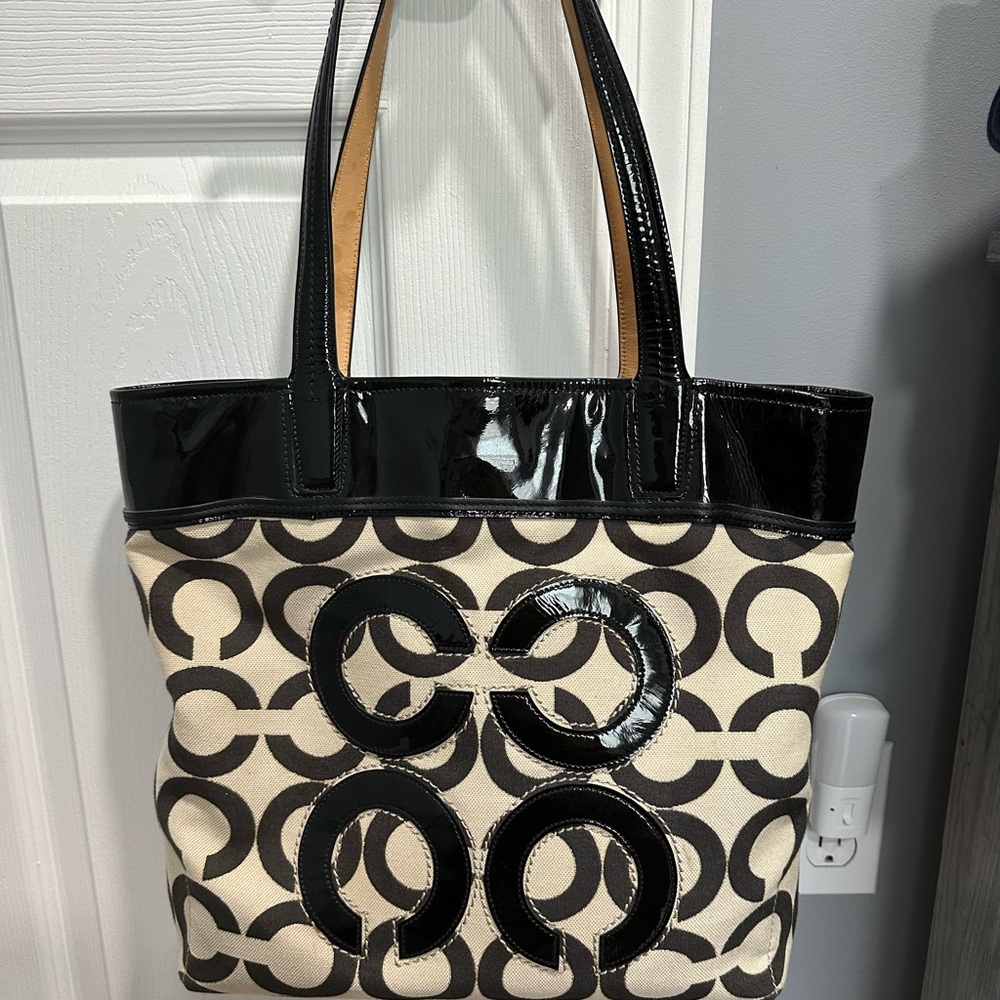 Coach Black and Cream Signature Tote
